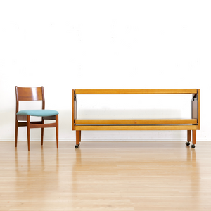 LARGE MID CENTURY MECHANICAL BAR CART FOLDING CONSOLE TABLE