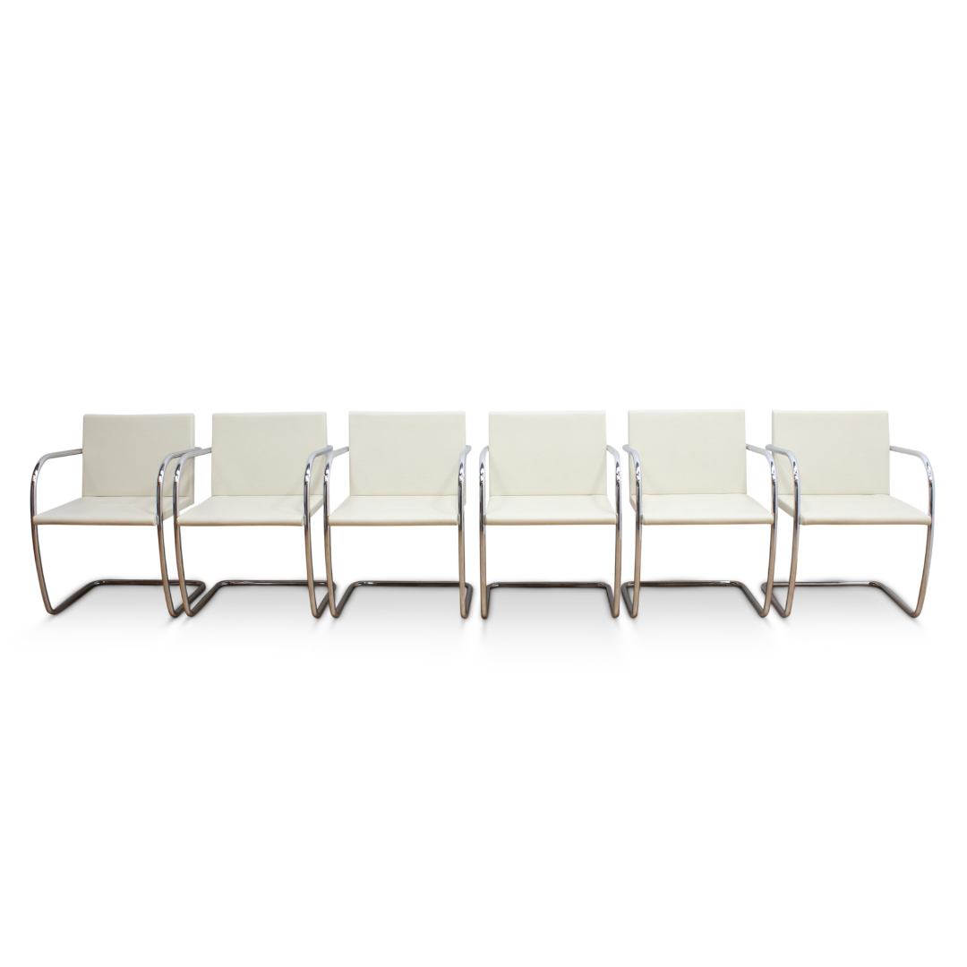 MIES VAN DER ROHE FOR KNOLL SET OF SIX LEATHER & CHROME CHAIRS