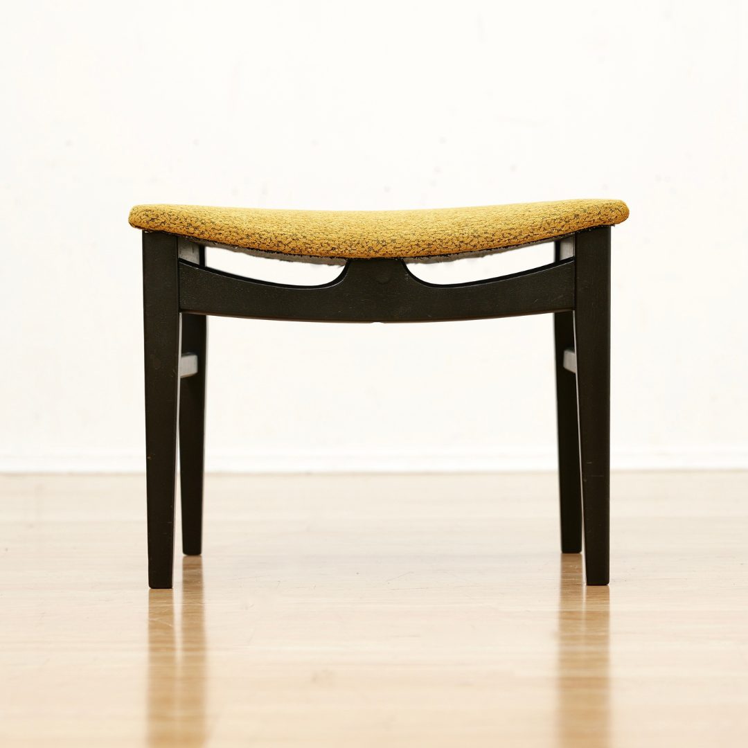MID CENTURY ATOMIC VANITY STOOL IN EBONY & OCHRE