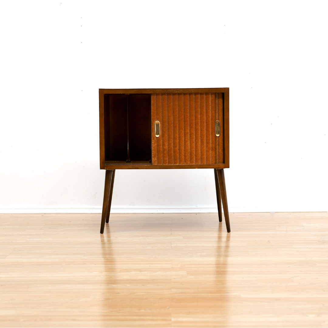 MID CENTURY ATOMIC VINYL RECORD STORAGE CABINET