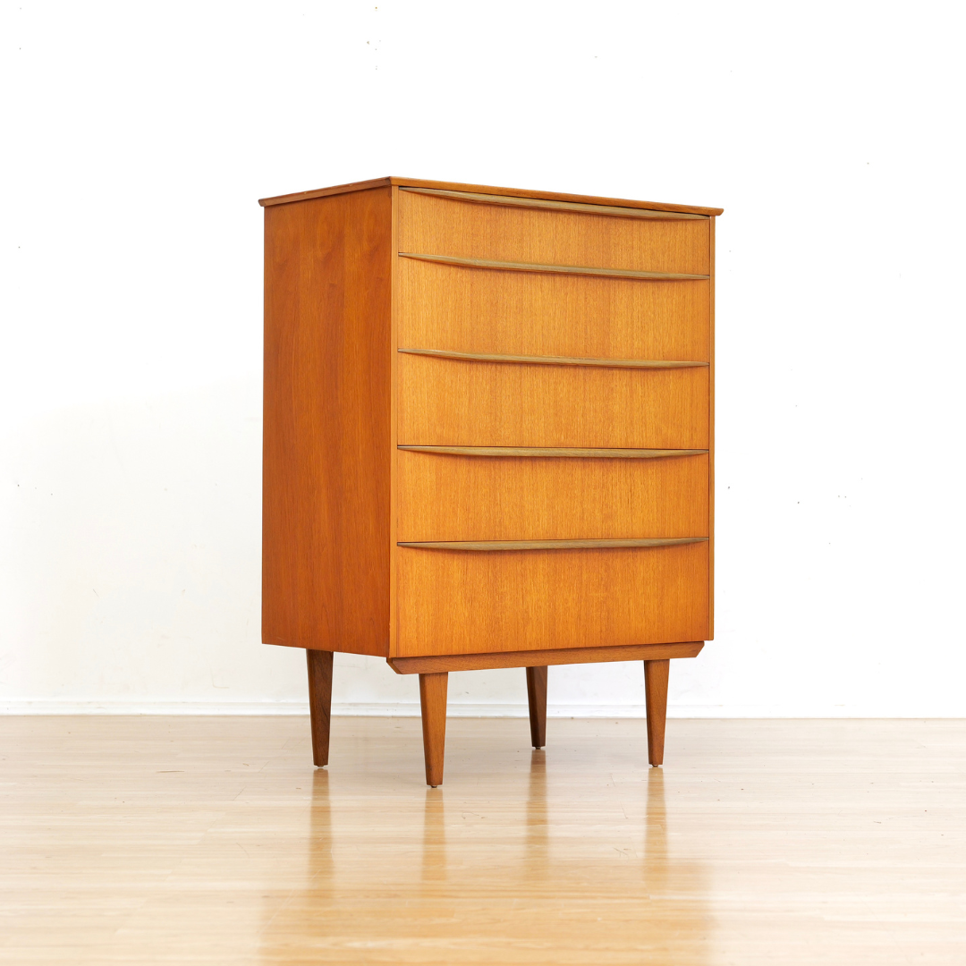 Mid Century Tallboy Teak Dresser