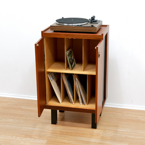 MID CENTURY TEAK VINYL RECORD STORAGE CABINET