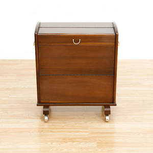 MID CENTURY ENCLOSED PORTABLE BAR CART ON WHEELS