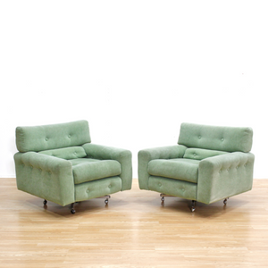 MID CENTURY FOUR SEATER SOFA & SWIVEL CHAIR SET IN THE STYLE OF  MILO BAUGHMAN