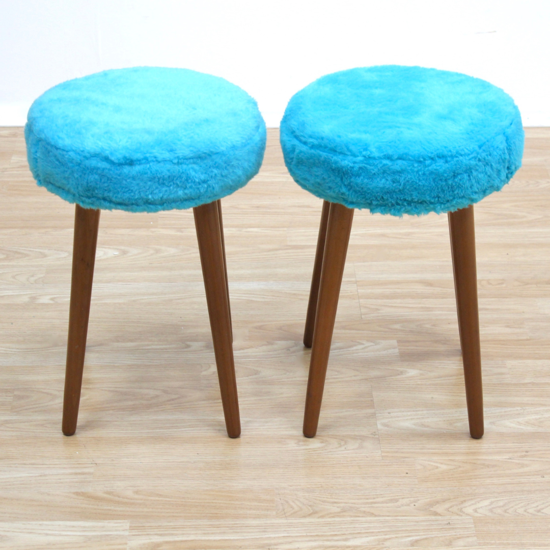 PAIR OF MID CENTURY FAUX FUR STOOLS