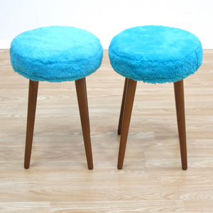 PAIR OF MID CENTURY FAUX FUR STOOLS