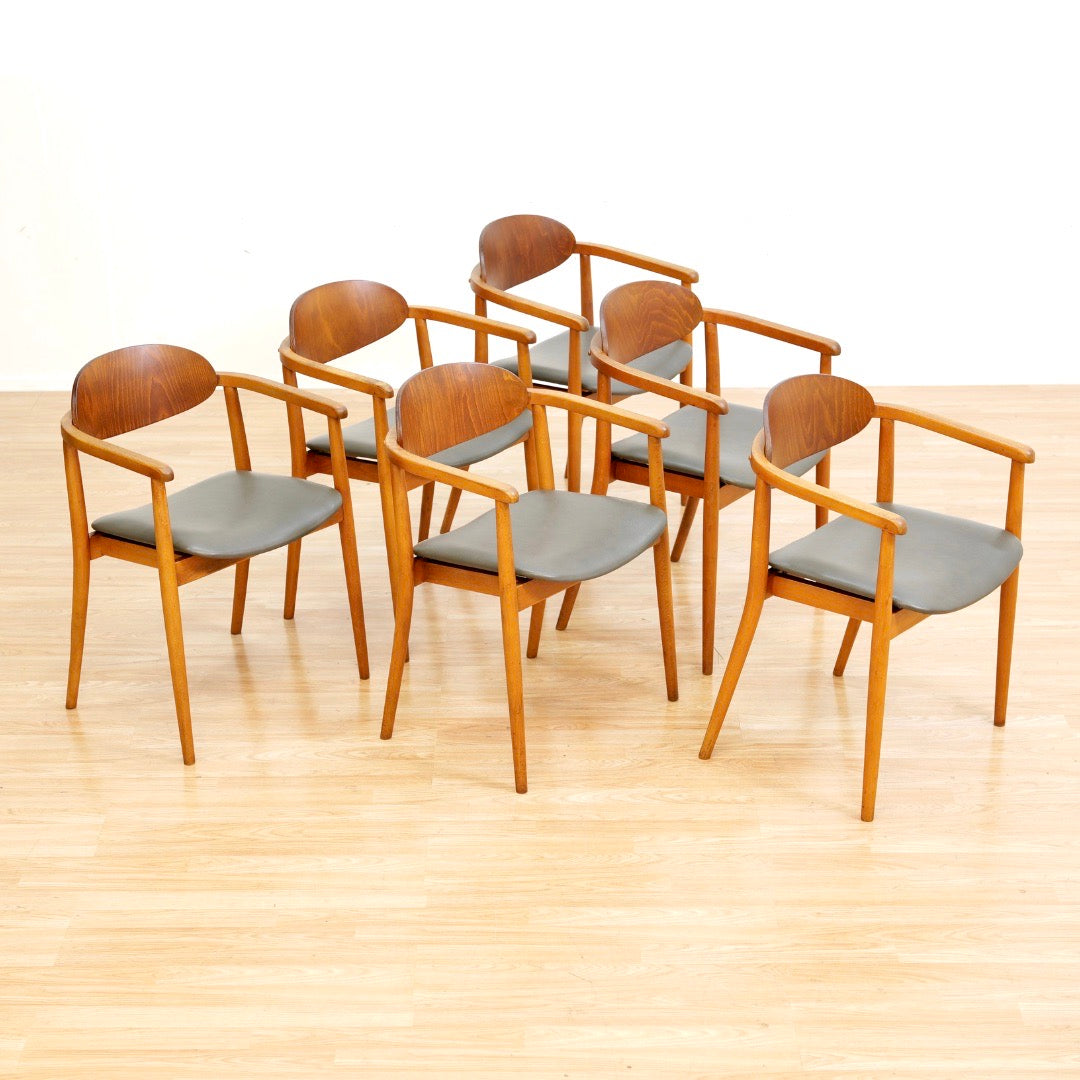 SET OF SIX MID CENTURY DINING CHAIRS BY ANTONIN SUMAN FOR LIGNA