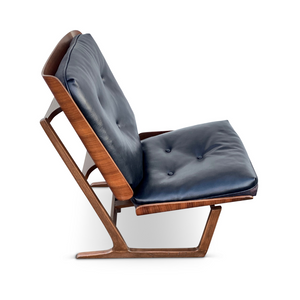 BENTWOOD AND BLACK LEATHER SLED CHAIR BY HANS JUERGENS FOR DECO HOUSE