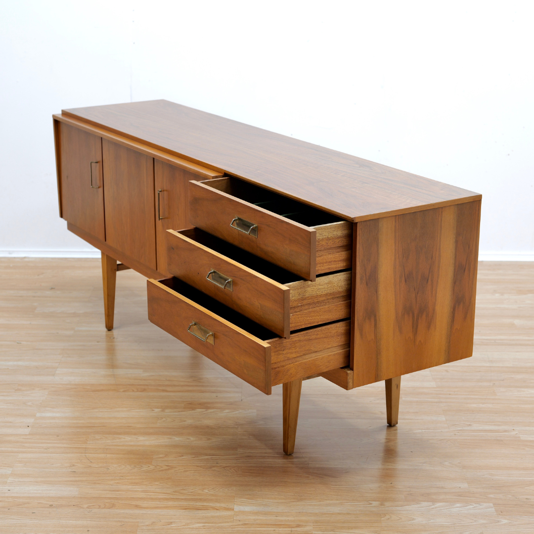 MID CENTURY WALNUT CREDENZA BY BEAUTILITY FURNITURE