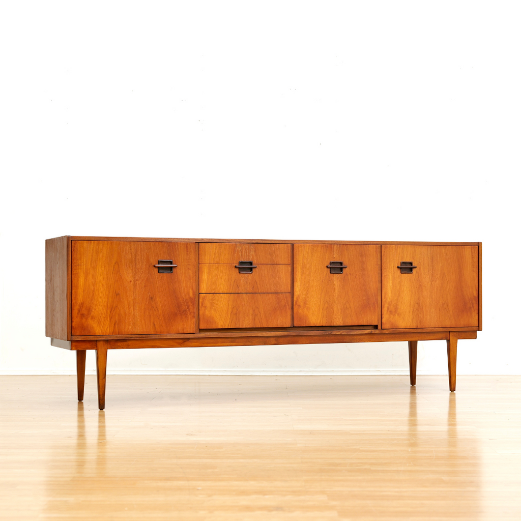 MID CENTURY TEAK CORINTHIAN CREDENZA BY NATHAN FURNITURE
