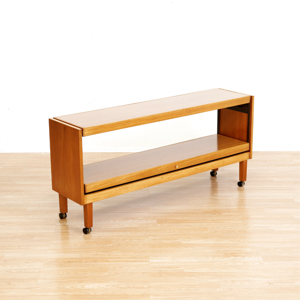 LARGE MID CENTURY MECHANICAL BAR CART FOLDING CONSOLE TABLE