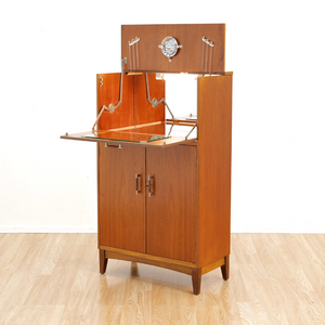 1960S TEAK ENGLISH DRY BAR LIQUOR CABINET