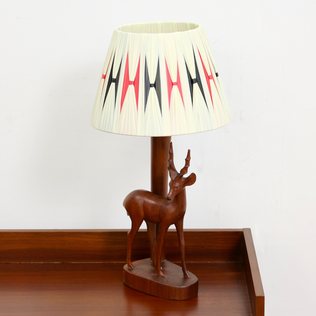 Hand Carved 1950s African Teak Antelope Lamp with Atomic Shade