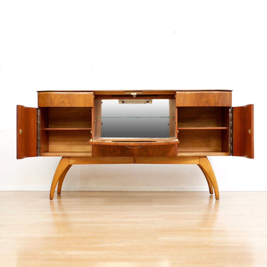 Reserved 1950S WALNUT LIQUOR CABINET CREDENZA BY BEAUTILITY OF LONDON