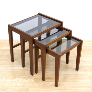 DANISH MODERN SMOKED GLASS NESTING SIDE TABLES