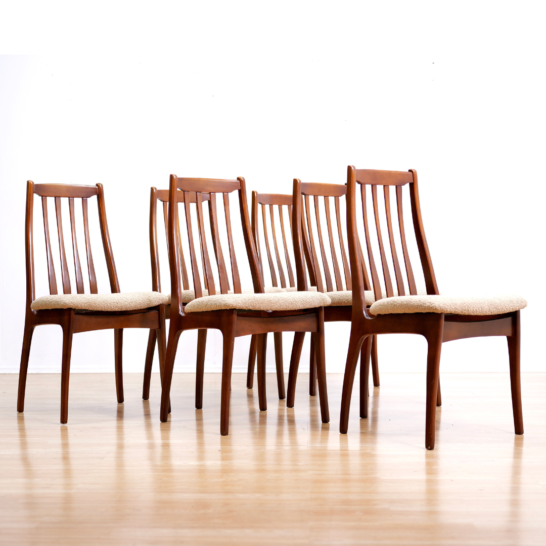 SET OF SIX MID CENTURY DINING CHAIRS BY ELLIOTS OF NEWBURY