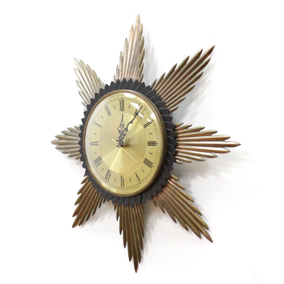 MID CENTURY BRASS SUNBURST CLOCK BY METAMEC