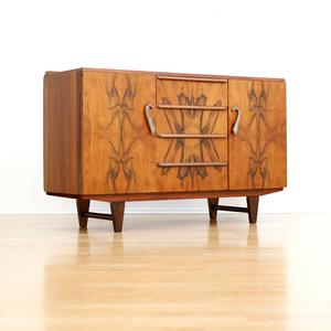 1930S ENGLISH ART DECO MATCHBOOK GRAIN BUFFET CREDENZA BY FARLOW