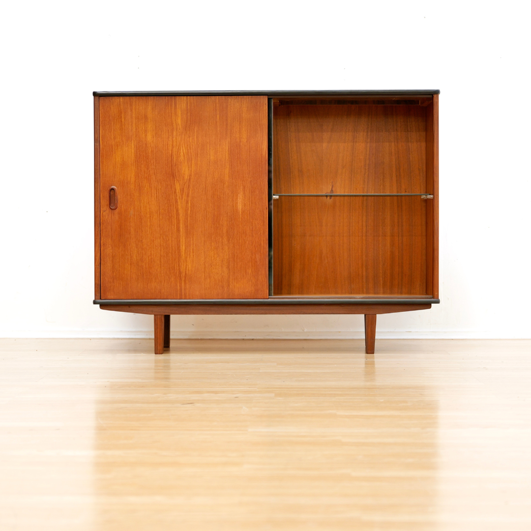 MID CENTURY TEAK CHINA DISPLAY CABINET
