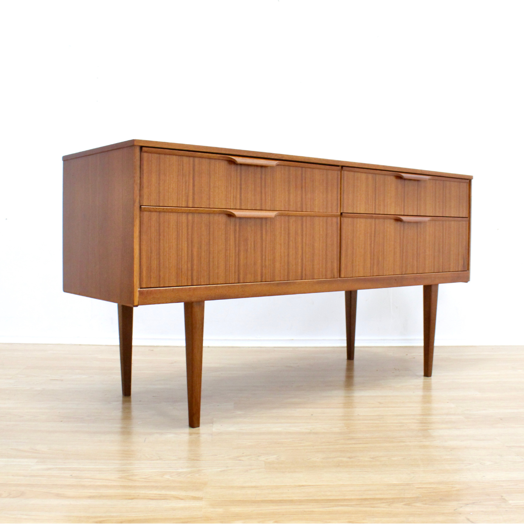 MID CENTURY FOUR DRAWER TEAK DRESSER BY AUSTINSUITE