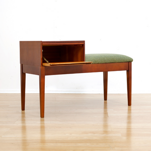 MID CENTURY ENTRYWAY IN TEAK & GREEN BENCH BY CHIPPY HEATH