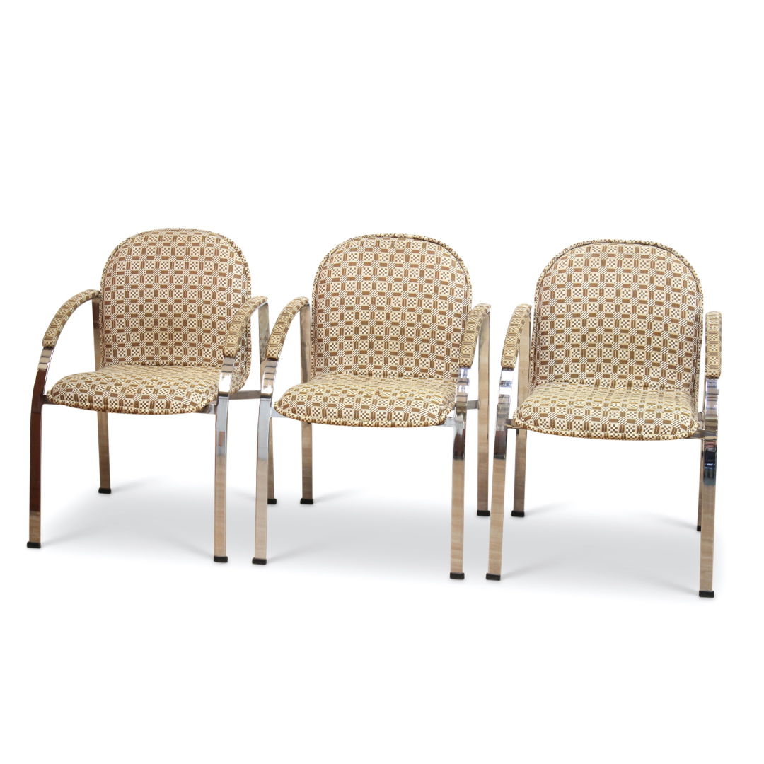 POST MODERN 1970S CHROME DINING CHAIRS BY RICHARD YOUNG FOR MERROW ASSOCIATES