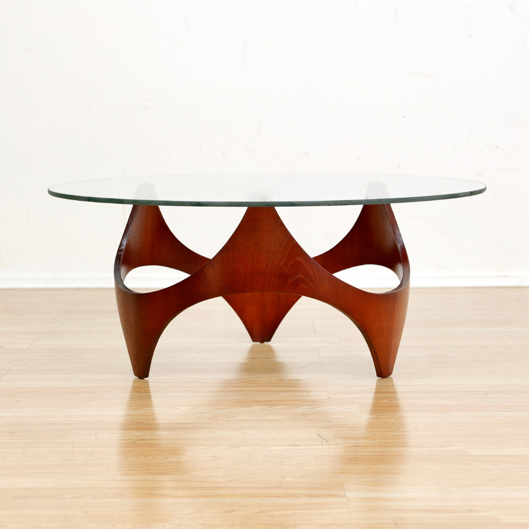 MID CENTURY ROUND COFFEE TABLE BY HENRY P GLASS