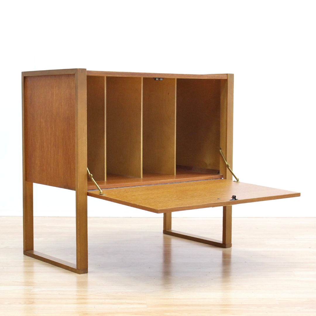 MID CENTURY TEAK RECORD STORAGE CABINET