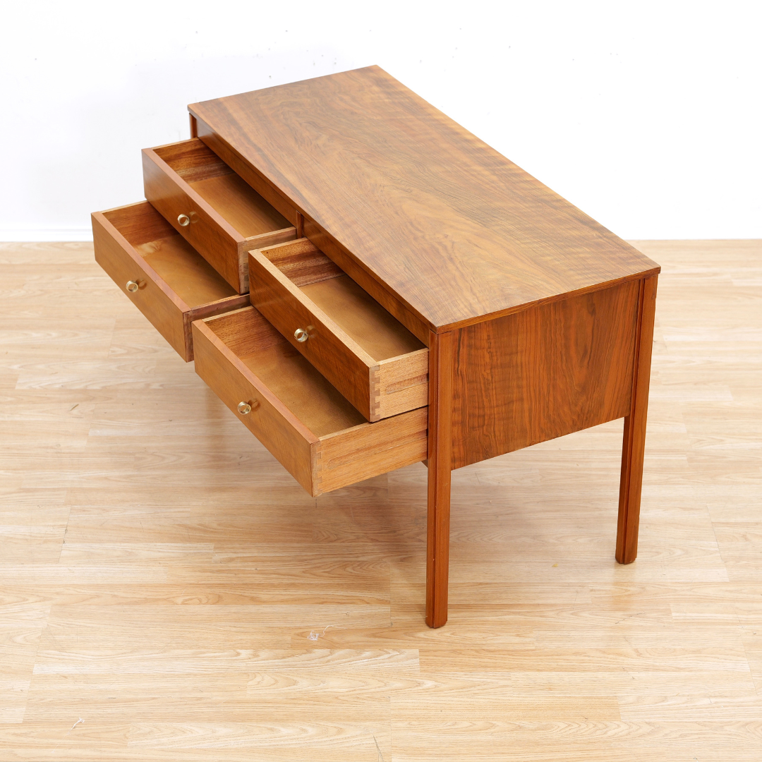 LOW MID CENTURY FOUR DRAWER CONSOLE DRESSER