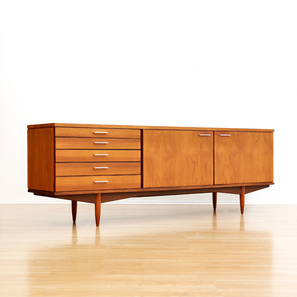 LONG MID CENTURY TEAK CREDENZA BY WHITE & NEWTON