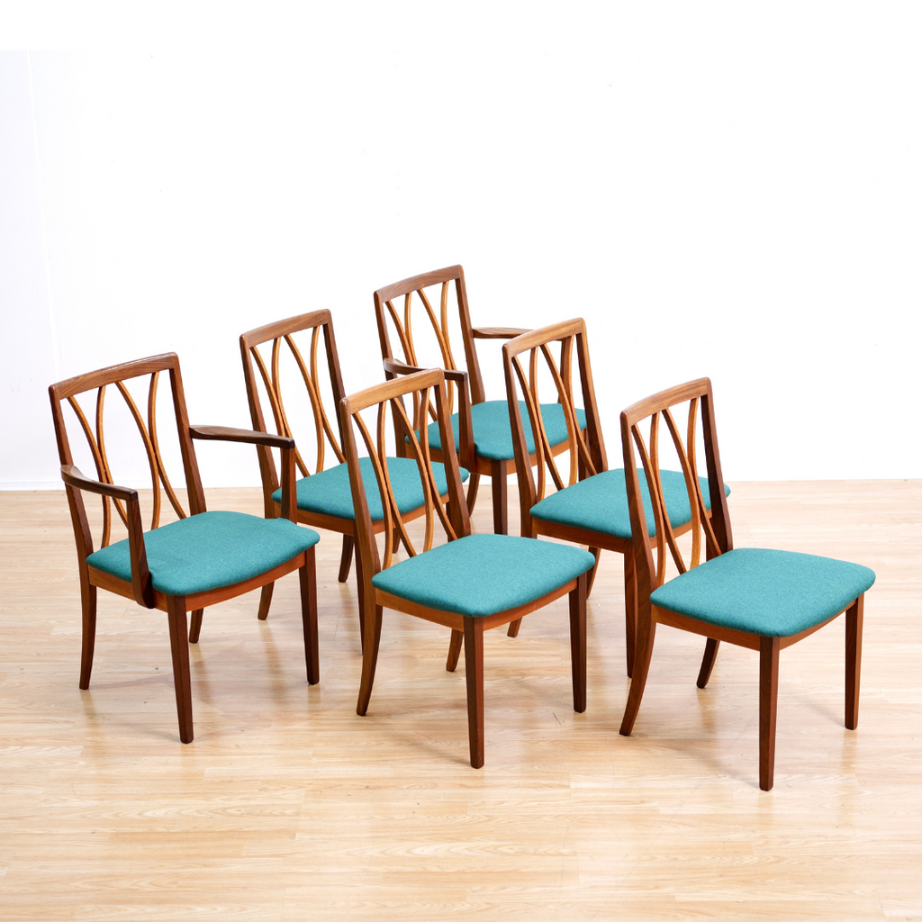 SET OF SIX MID CENTURY DINING CHAIRS BY G PLAN IN TEAL