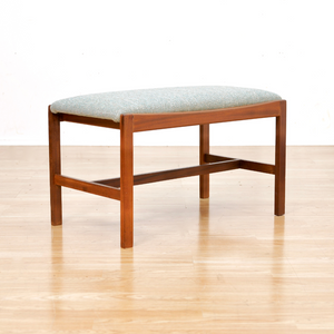 WIDE TEAK MID CENTURY VANITY STOOL