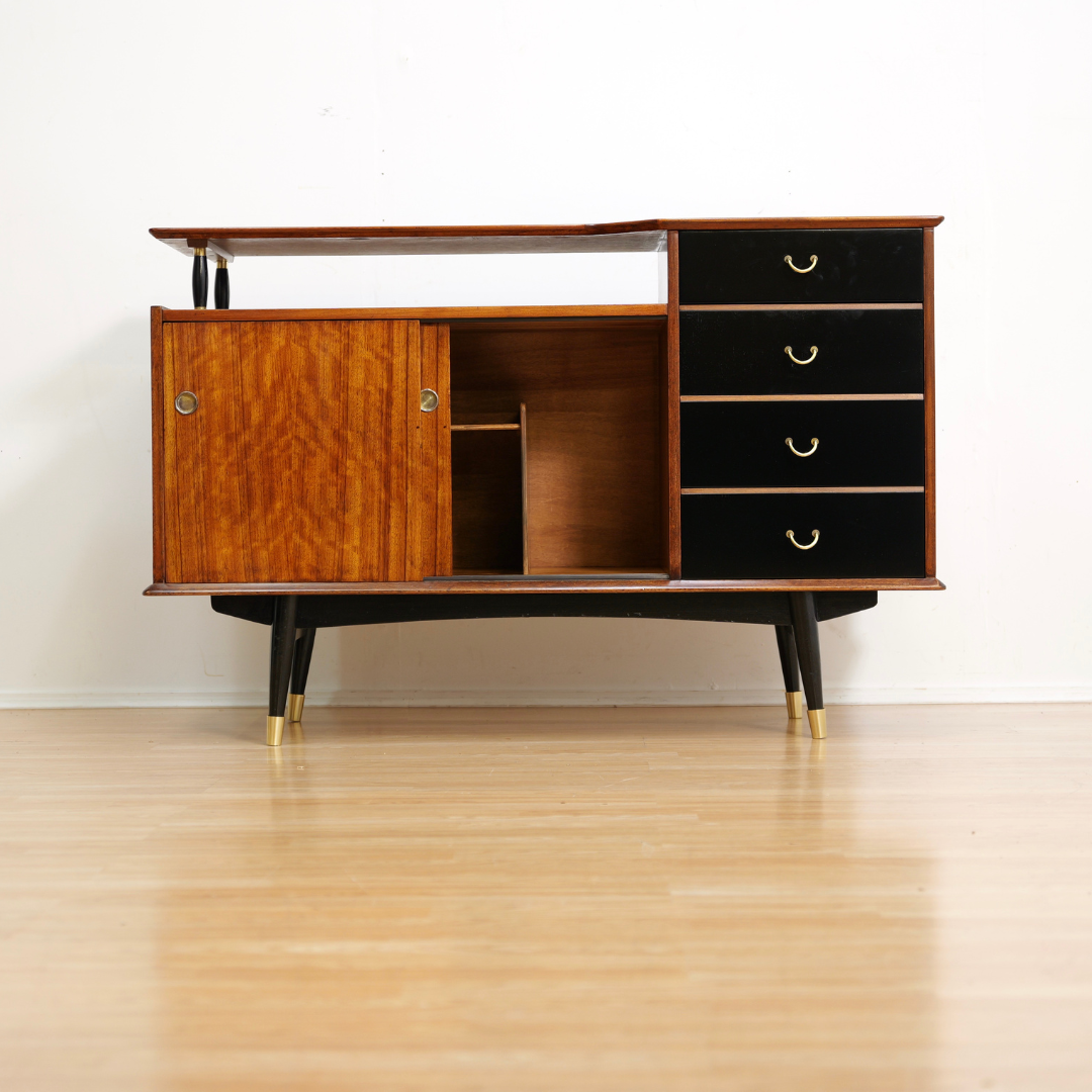 MID CENTURY TOLA & BLACK CREDENZA BY STONEHILL FURNITURE