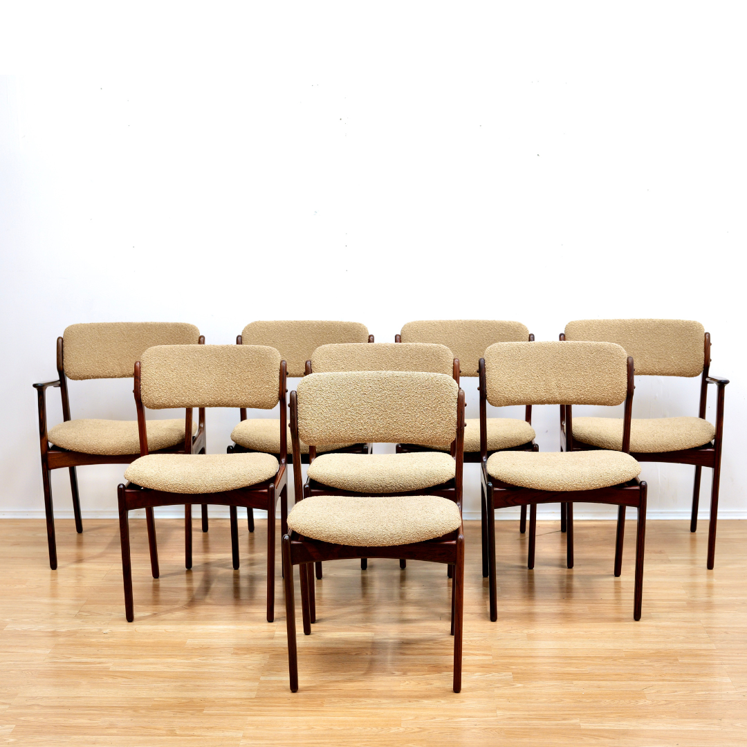 SET OF EIGHT DANISH MODERN MODEL 49 ROSEWOOD DINING CHAIRS BY ERIK BUCH