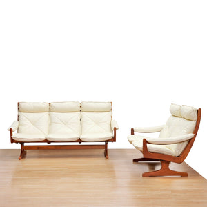 VINTAGE SCANDINAVIAN DESIGN LEATHER SOFA SET BY SODA GALVANO FOR LIED MOBLER