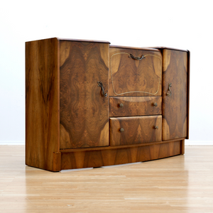 1950s WALNUT COCKTAIL CABINET CREDENZA BY BEAUTILITY FURNITURE