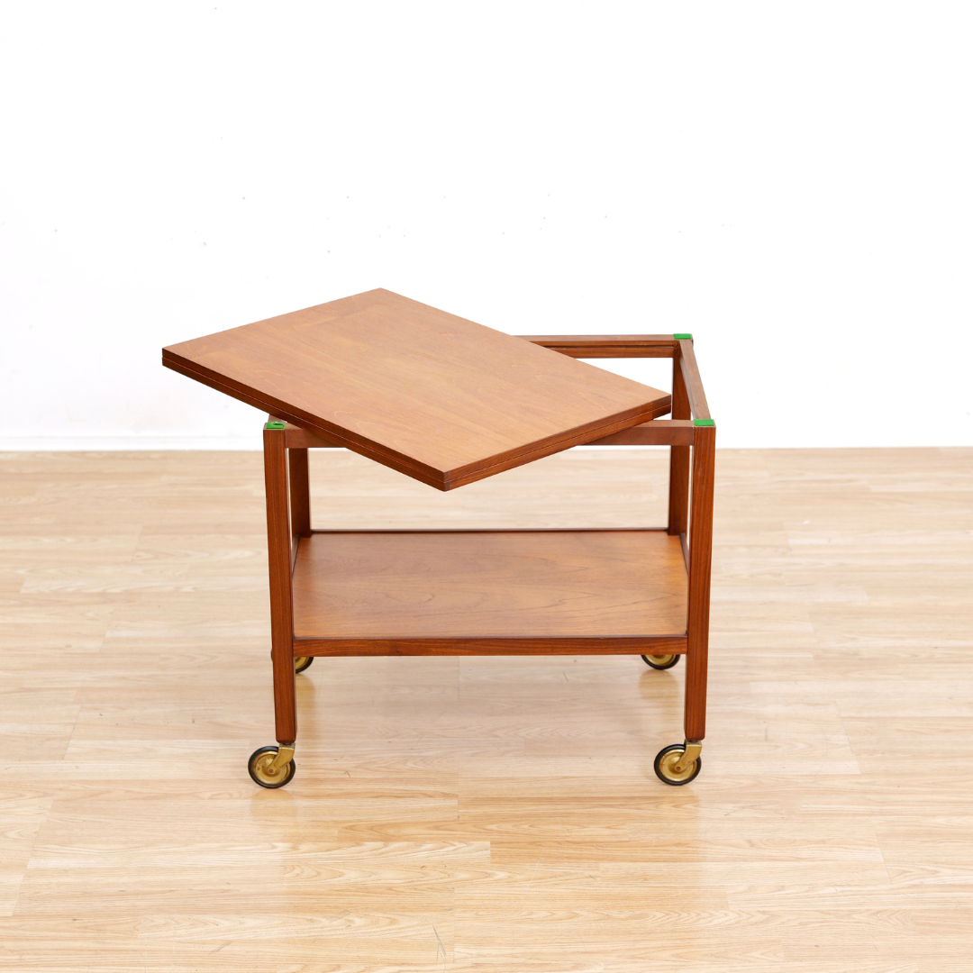 MID CENTURY TEAK FOLDING BAR CART
