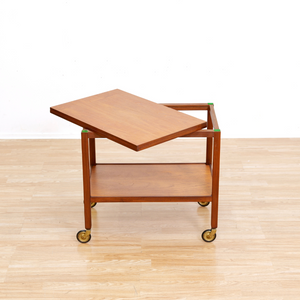 MID CENTURY TEAK FOLDING BAR CART