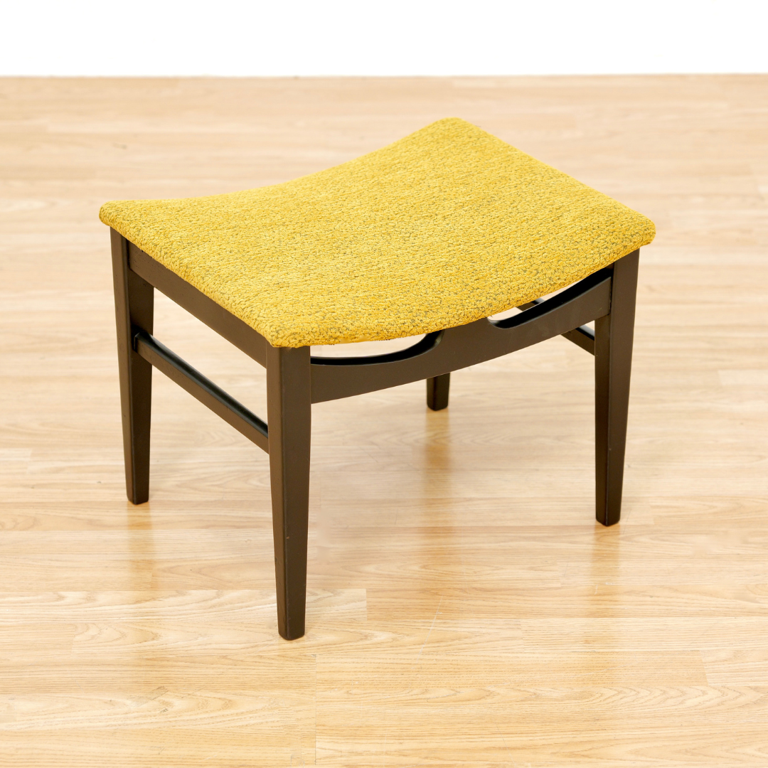 MID CENTURY ATOMIC VANITY STOOL IN EBONY & OCHRE