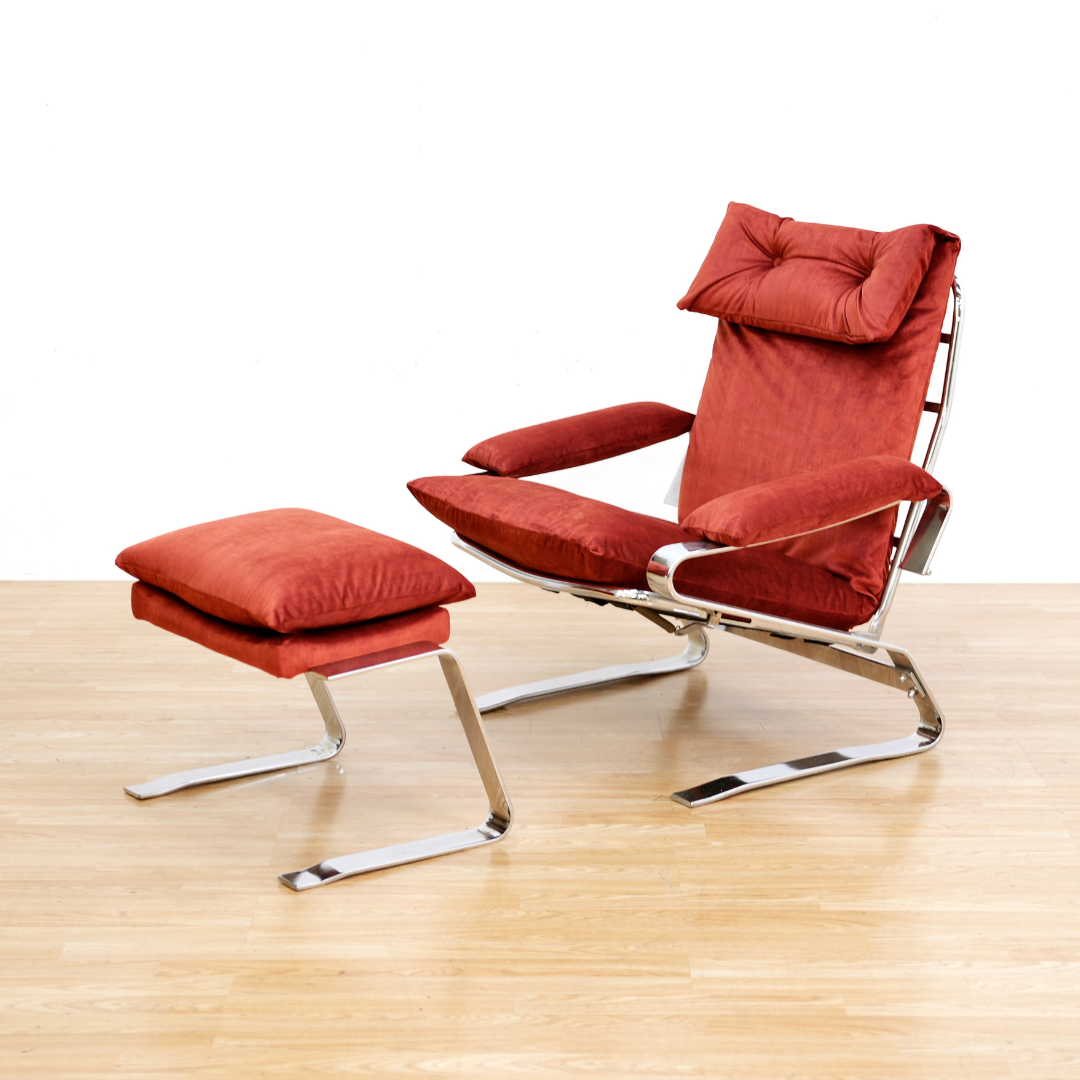 Chrome & Velvet Lounge Chairs by Reinhold Adolf and Hans-Jurgen for Schrapfer