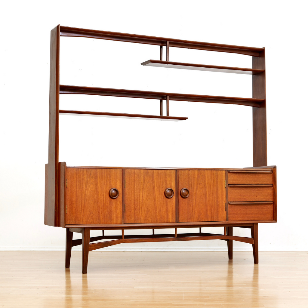 MID CENTURY DANISH TEAK ROOM DIVIDER CREDENZA BOOKCASE