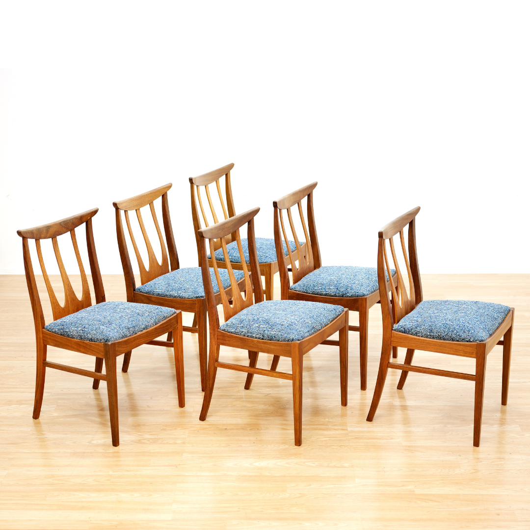 SET OF SIX MID CENTURY DINING CHAIRS BY G PLAN IN BLUE