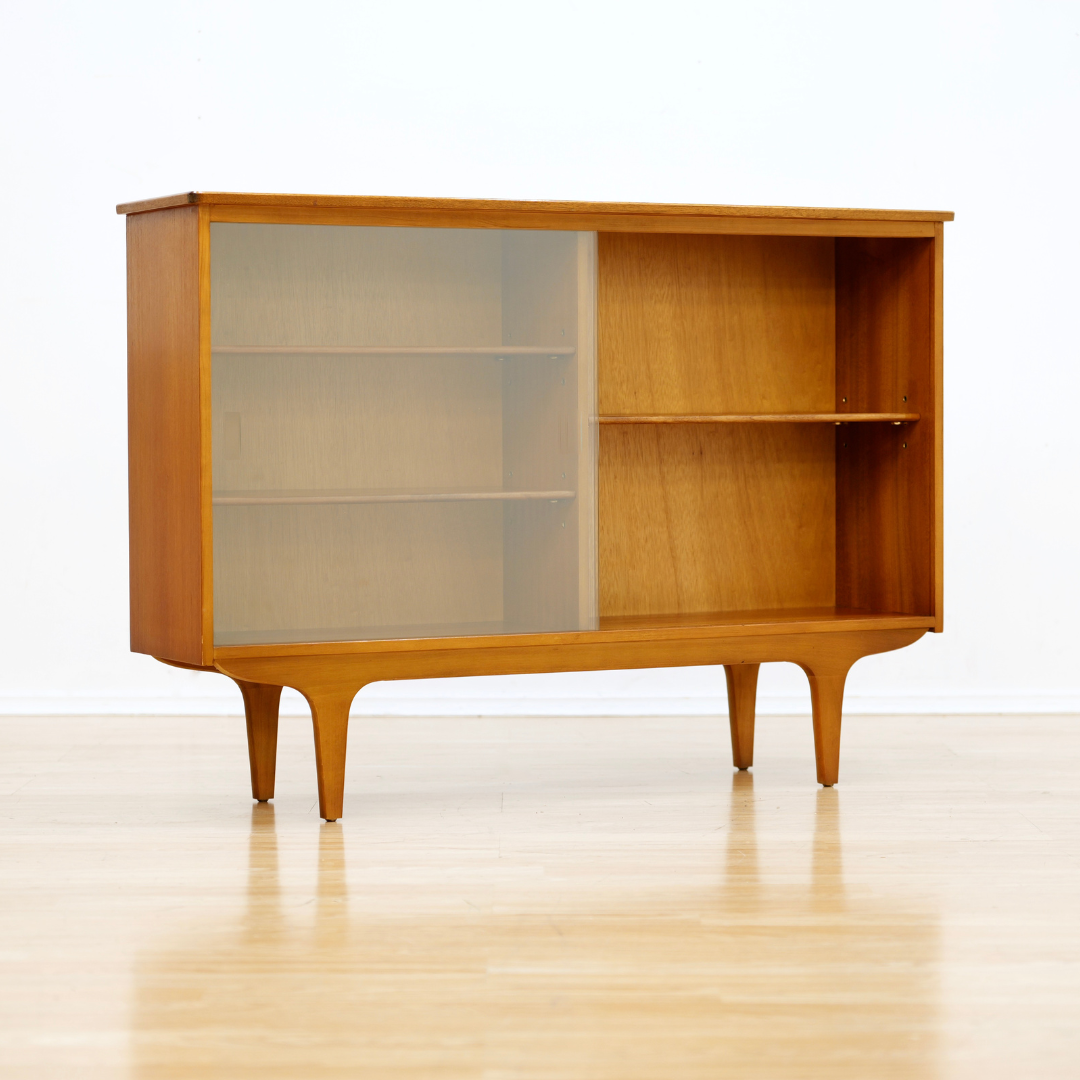 MID CENTURY DANISH TEAK & GLASS ENTRYWAY CHINA CABINET