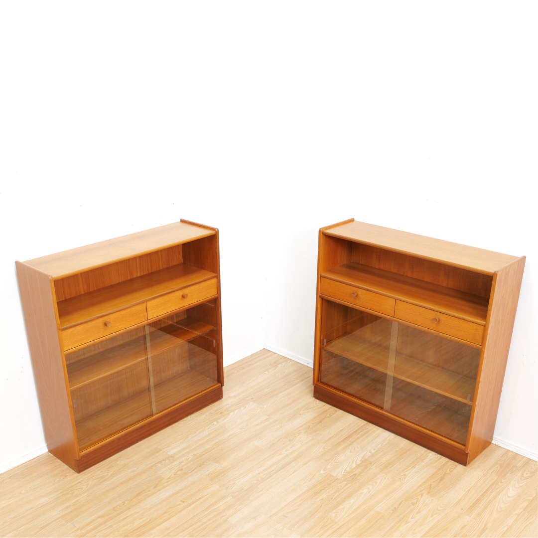 Pair of Vintage Teak China Display Cabinets by Nathan Furniture