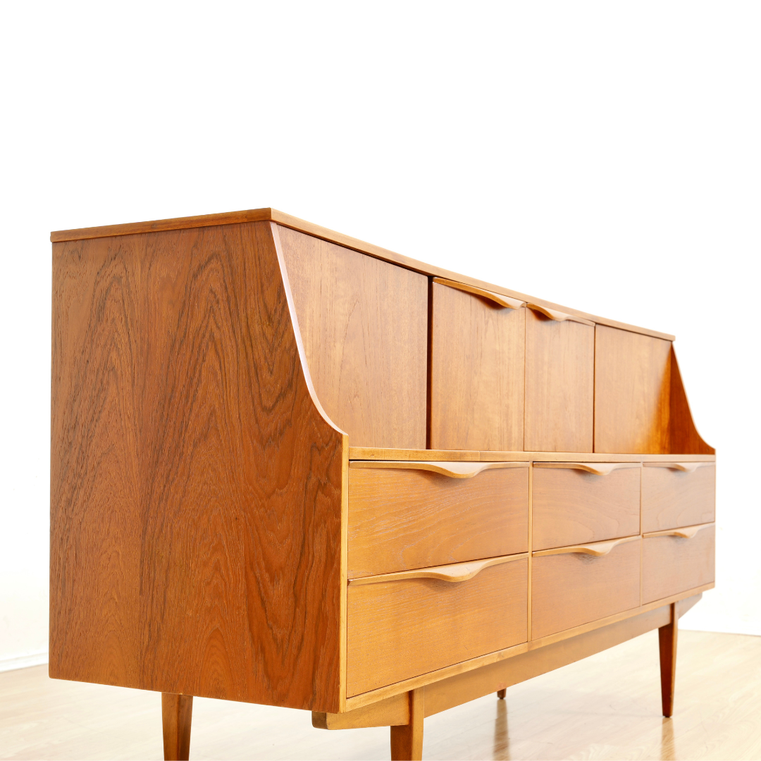 MID CENTURY TEAK CREDENZA BUFFET BY SUTCLIFFE OF TODMORDEN