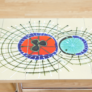 MID CENTURY CHROME & TILE COFFEE TABLE BY JULIETTE BELARTI