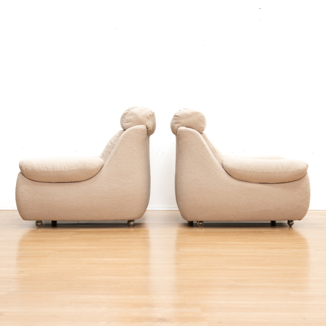 PAIR OF 1970S POST MODERN LOUNGE CHAIRS IN BOUCLE BY ENGLANDER