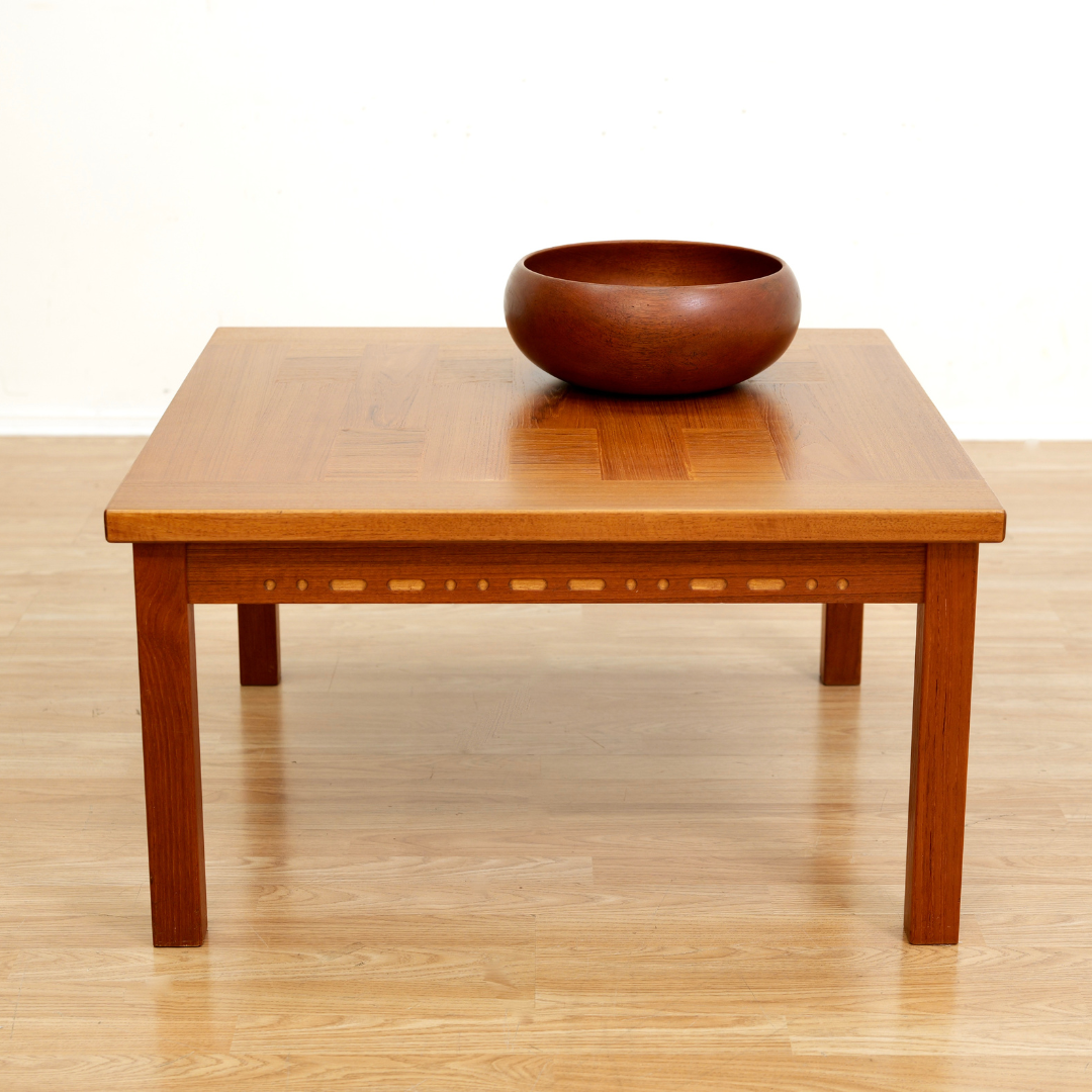 1960S DANISH DESIGN PARQUET TEAK SIDE COFFEE TABLE