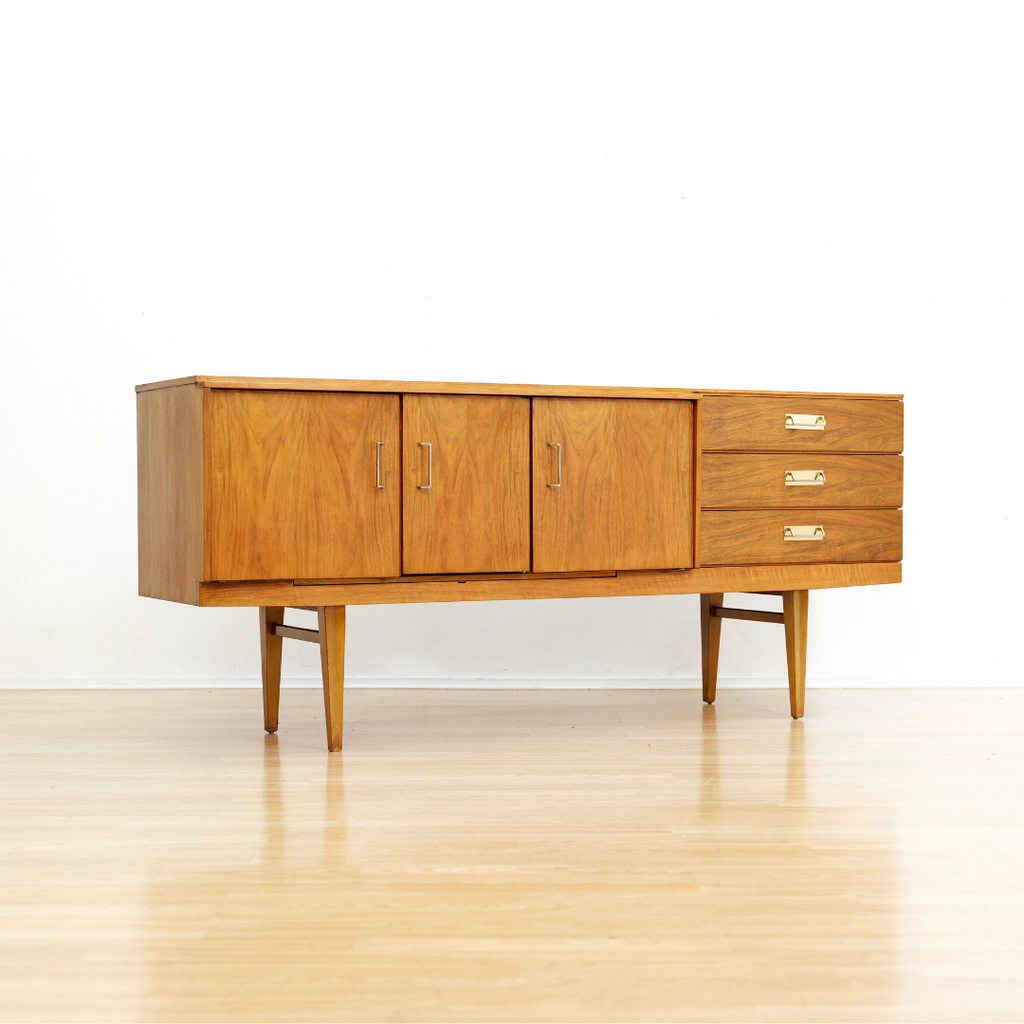 MID CENTURY WALNUT LIQUOR CABINET CREDENZA BY BEAUTILITY FURNITURE