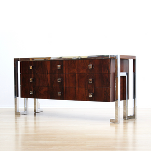 VINTAGE BRITISH ROSEWOOD & CHROME DRESSER CREDENZA BY TIM BATES FOR PIEFF FURNITURE